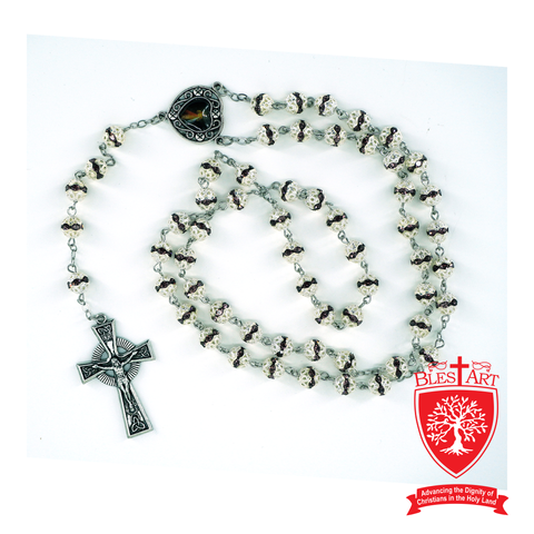 Silver Rosary, With Heart Shape Icon