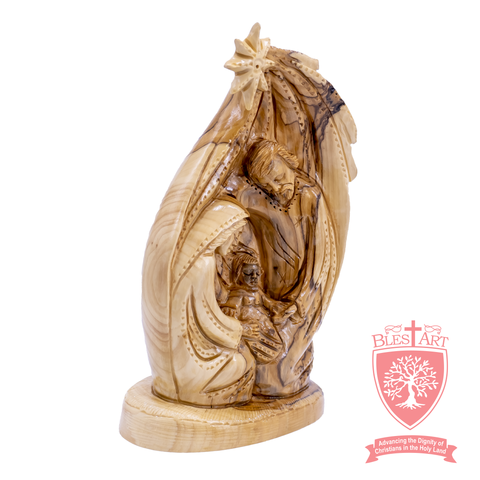 Holy Family with Shining Star on Bethlehem - olive wood