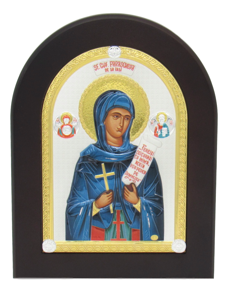 Icon of St. Parascheva patron saint of marriage, Silver plated, Available in different sizes.