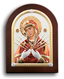 Icon of Our Lady of the seven Sorrows, Silver plated, Available in different sizes