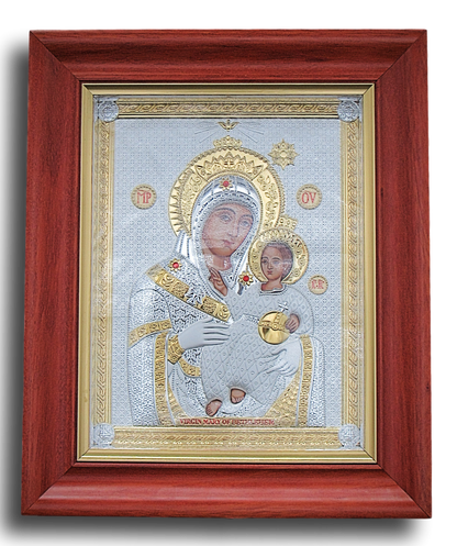 Silver plated Icons of Virgin Mary of Jerusalem and The Holy Family