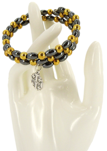 Bracelet, Hematite with Golden beads, Available with different attached Crosses styles.