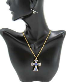 Gold plated Necklace, With Special style Roman Cross, Blue color.
