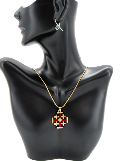 Gold plated Necklace, With Jerusalem Cross, Available in Different colors