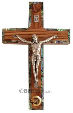 Latin Crucifix, Abalone seashells, with Holy Items, Different sizes available. - Blest Art, Inc. 