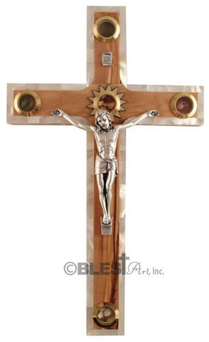 Latin Crucifix, Mother-of-pearl, With holy Items, Different sizes available. - Blest Art, Inc. 