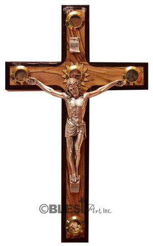 Latin Crucifix, Walnut, with Holy Items, Different sizes available. - Blest Art, Inc. 