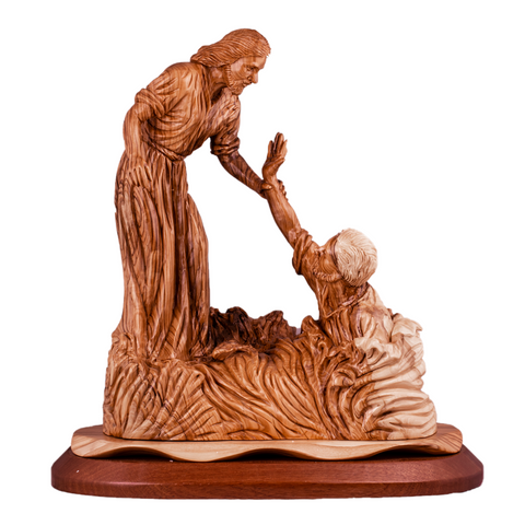 Jesus pulling peter out of the water. Cathedral Quality, Size: 14" x 8.5" x 5"