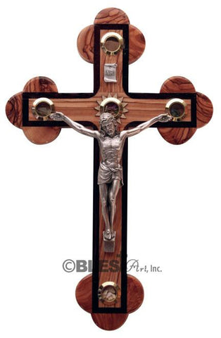 Roman Crucifix with Walnut edges and Holy Items, Different sizes available - Blest Art, Inc. 