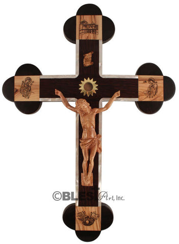 Roman Crucifix with Walnut edges and sea shells - Blest Art, Inc. 