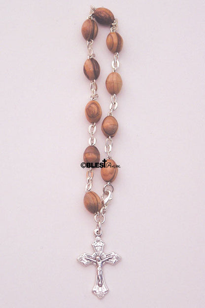 Bracelet Rosary. Olive wood, Mother of Pearl, and Hematite - Blest Art, Inc. 