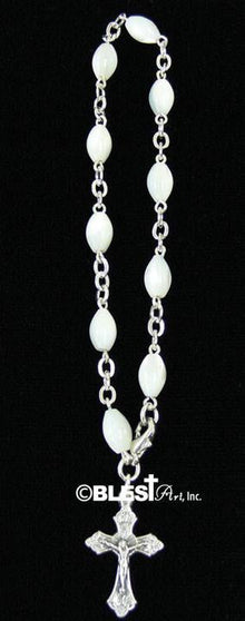 Bracelet Rosary. Olive wood, Mother of Pearl, and Hematite - Blest Art, Inc. 