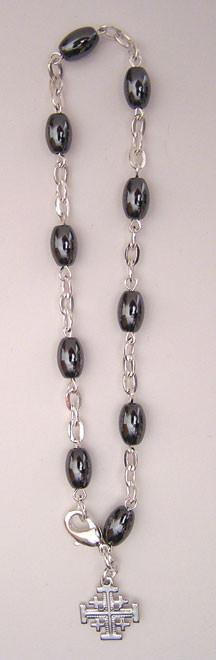 Bracelet Rosary. Olive wood, Mother of Pearl, and Hematite - Blest Art, Inc. 