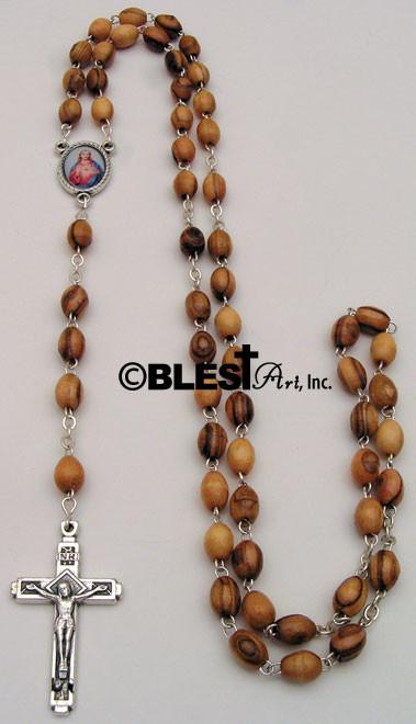 Olive wood Rosary with Latin cross and Mary/Jesus Icon