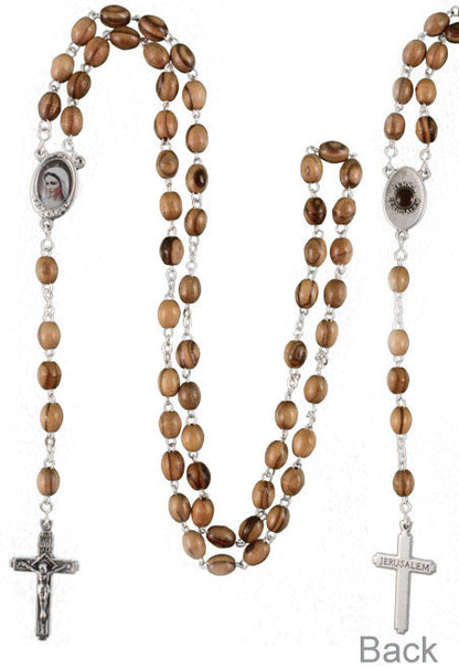 Olive wood Rosary with Latin cross and Mary/Jesus Icon