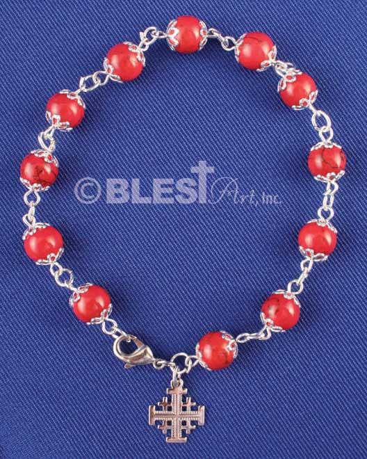 Different colors of Bracelet Rosary, Jerusalem Cross, 2.8" / 7 cm