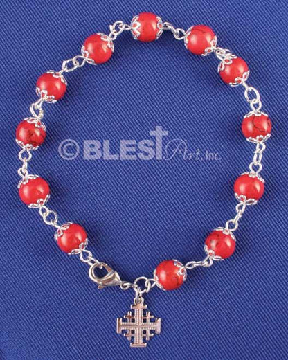 Different colors of Bracelet Rosary, Jerusalem Cross, 2.8" / 7 cm