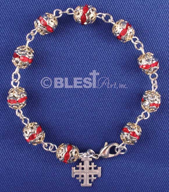 Different colors of Bracelet Rosary, Jerusalem Cross, 2.8" / 7 cm