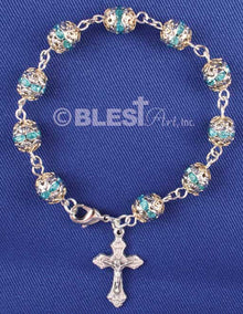Bracelet Rosary, Silver & Blue Stones, Roman Cross