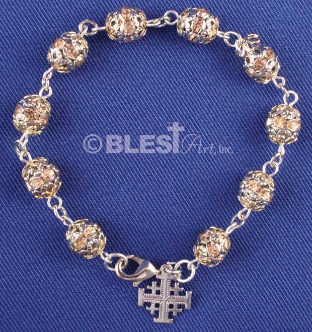 Different colors of Bracelet Rosary, Jerusalem Cross, 2.8" / 7 cm