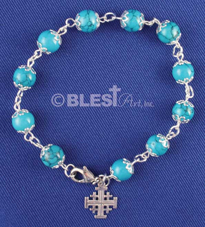 Different colors of Bracelet Rosary, Jerusalem Cross, 2.8" / 7 cm