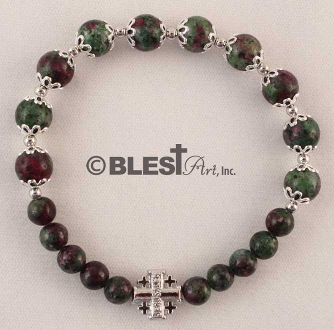 Different colors of Bracelet Rosary, Jerusalem Cross, 2.8" / 7 cm