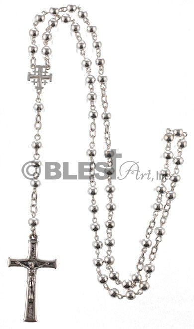 Silver Rosary with Latin and Jerusalem Cross. Size: 15.7" / 40 cm