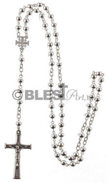 Silver Rosary with Latin and Jerusalem Cross. Size: 15.7" / 40 cm