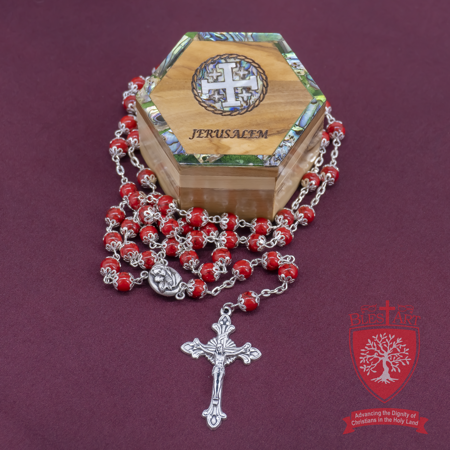 Silver Rosary, With gemstones and Soil from the Holy Land