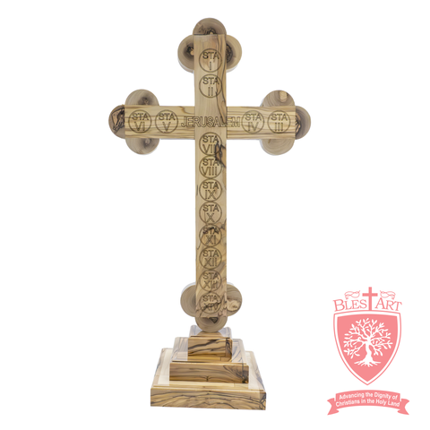 Roman Cross with Base - Olivewood