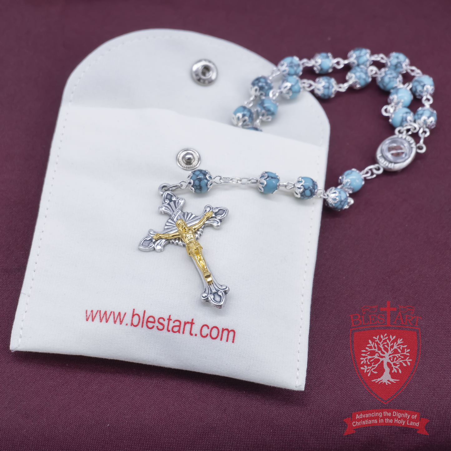 Silver Rosary, With gemstones and Soil from the Holy Land