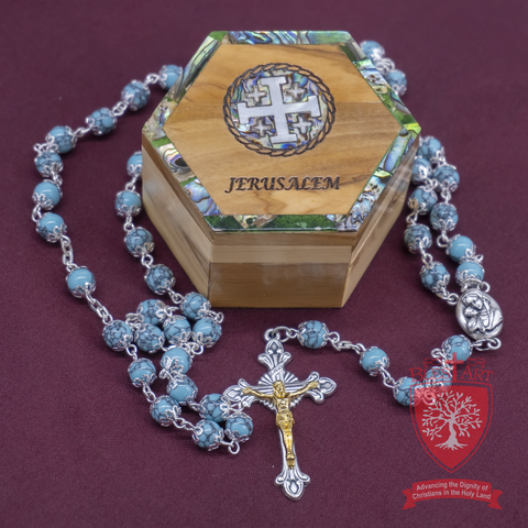 Silver Rosary, With gemstones and Soil from the Holy Land